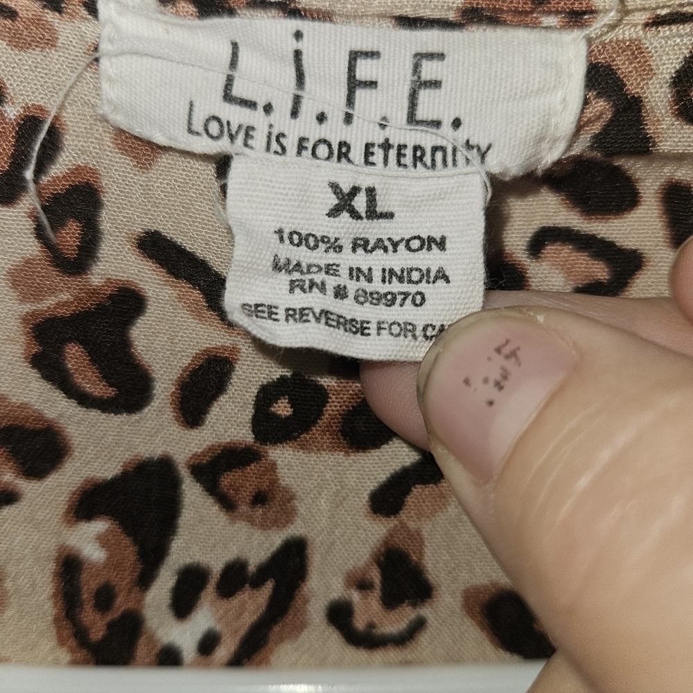 L.I.F.E. Love Is For Eternity Womans Sheer Cheetah Print Short Sleeve Size Xl - Picture 6 of 12